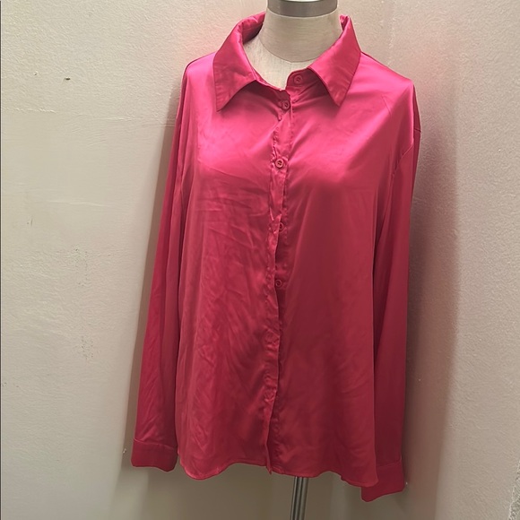 Women's Pink Button-Up Blouse - Picture 2 of 2